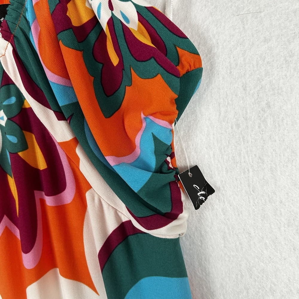 NEW Clover and Sloane Retro Halter Maxi Dress Colorful US Sz 8 70s V Neck Slit - Picture 7 of 11